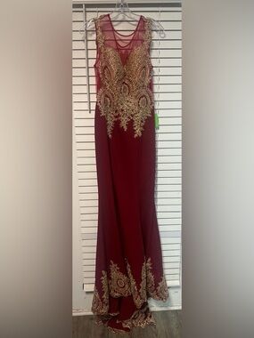 Elegant Burgundy and Gold Gown